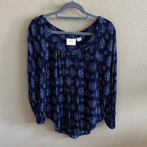 Maeve by Anthropologie Navy Blue Floral Peasant Blouse